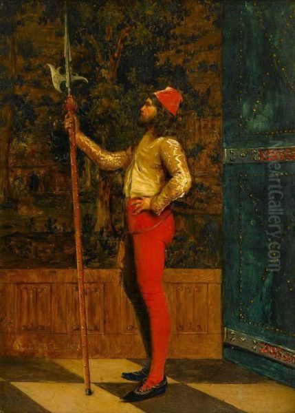 Cavalier On Guard Oil Painting by Adolphe-Alexandre Lesrel