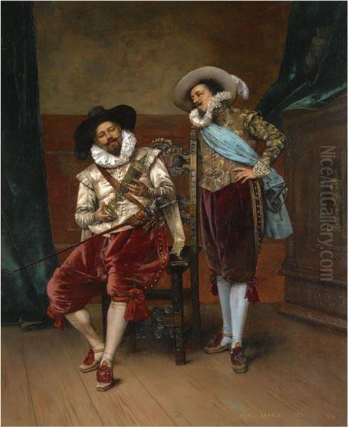 Les Cavaliers Oil Painting by Adolphe-Alexandre Lesrel