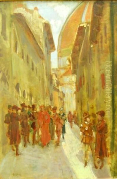 Strada Di Firenze Con Personaggi Oil Painting by Jean, Giovanni Lessi