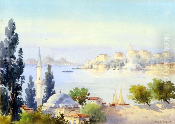 Vue Du Bosphore Oil Painting by Ernest Louis Lessieux