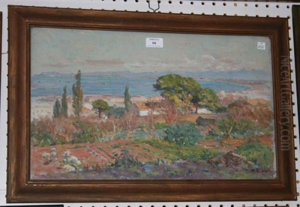 French Coastal Landscape With A Farmstead Oil Painting by Ernest Louis Lessieux