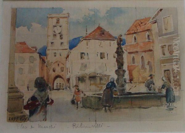 Place Du Marche A Ribeauville Oil Painting by Louis Ernest Lessieux