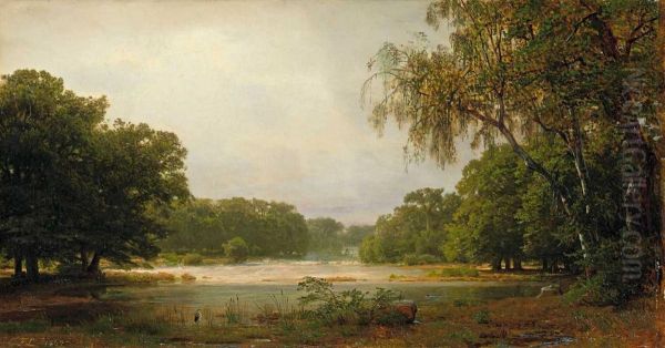 Bewaldete Landschaft Mitwasserteich Oil Painting by Carl Friedrich Lessing