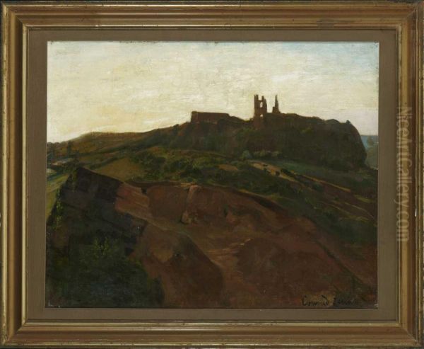 Harzlandschaft Mit Burgruine. Oil Painting by Konrad Ludwig Lessing