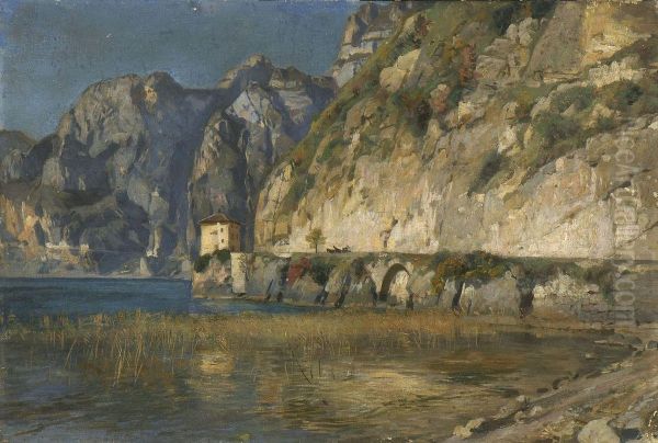 Am Ufer Des Gardasees Oil Painting by Konrad Ludwig Lessing