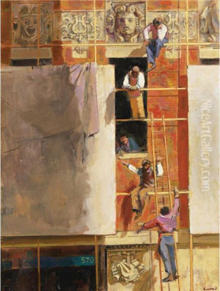 Building Oil Painting by Konrad Ludwig Lessing