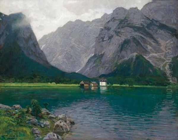 Konigssee Mit St. Bartholoma Oil Painting by Konrad Ludwig Lessing