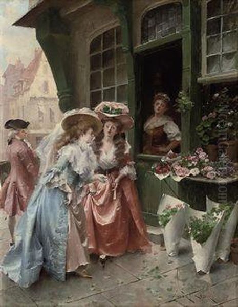 At The Florist Oil Painting by Henri Victor Lesur