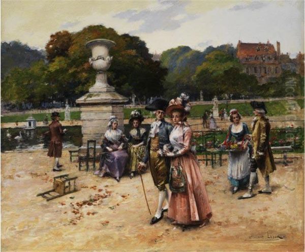 Galante Gesellschaft Im Schlosspark Oil Painting by Henri Victor Lesur