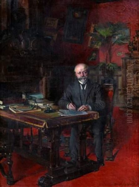 Portrait D'homme A Son Bureau. Oil Painting by Henri Victor Lesur