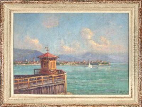 Lindau - Blick Vom Lotzbeckschen Badehaus Zur Insel Oil Painting by Louis Letsch