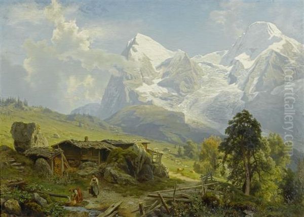 View From The Wengerenalp Towards The Eiger And Monch Oil Painting by August Wilhelm Leu