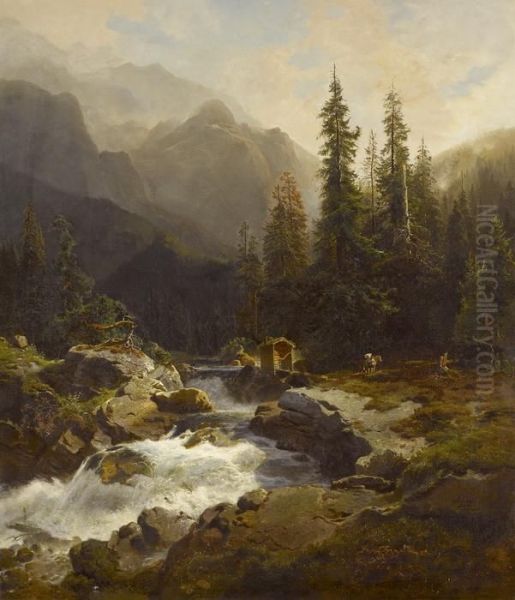 Wildbach Oil Painting by August Wilhelm Leu