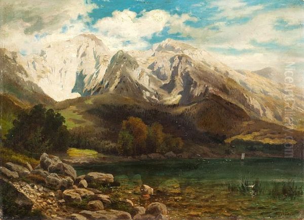 Der Hohe Goll Bei Berchtesgaden Oil Painting by August Wilhelm Leu