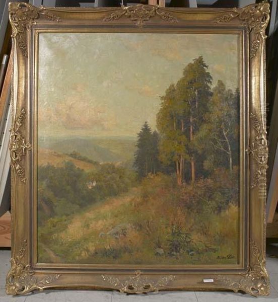 Waldlandschaft. Oil Painting by Oskar Leu