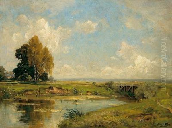 Wide Open Landscape Oil Painting by Oskar Leu