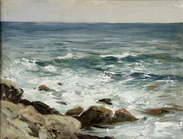 A Rocky Coast Line Oil Painting by Otto Friedrich Leu