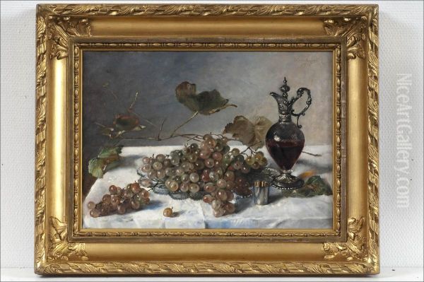 Hedelma Ja Kannu-asetelma - Stilleben Med Kanna Och Frukt Oil Painting by Adelaide Leuhusen