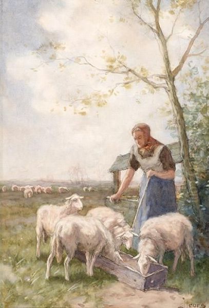 The Feeding Of The Sheep Oil Painting by Johannes Karel Leurs