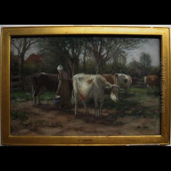 Milking Time Oil Painting by Johannes Karel Leurs