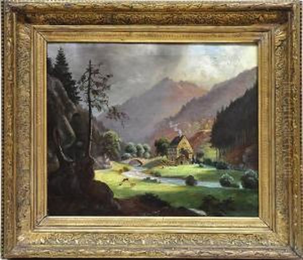 Heeselichtmuhle Im Polenthal In Hohenstein/sachsische Schweiz Oil Painting by Franz Wilhelm Leuteritz