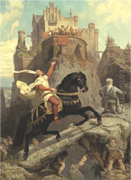 The Knight Of Sayn And The Gnomes Oil Painting by Emmanuel Gottlieb Leutze