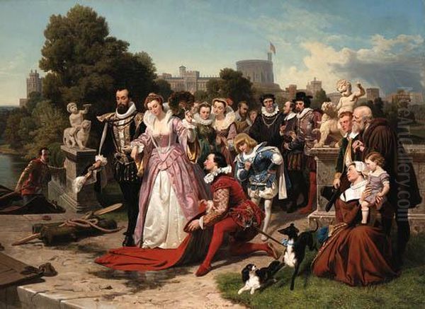 Queen Elizabeth I And Sir Walter Raleigh Oil Painting by Emmanuel Gottlieb Leutze