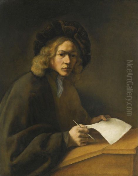 A Young Man At A Writing Desk Oil Painting by Jacobus Levecq