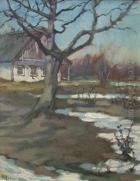 Cottage And Woodland Inwinter Oil Painting by Vassilij Levi