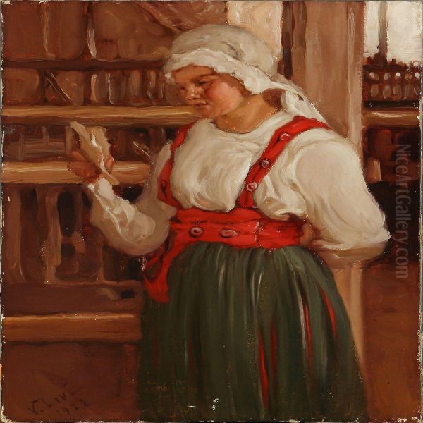 Youngrussian Woman Reading A Letter Oil Painting by Vassilij Levi