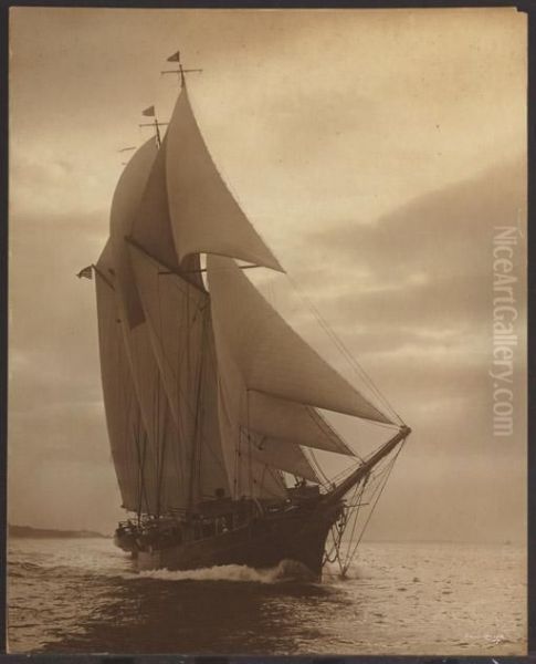 A Three Masted Schooner Of The New York Yacht Club Oil Painting by Edwin Levick