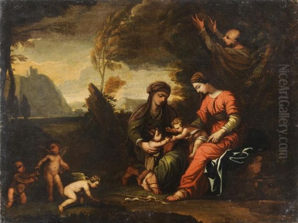 The Holy Family With St. Anne And John The Baptist Oil Painting by Renaud Levieux