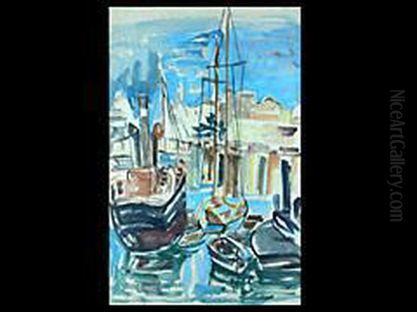 Fischerboote Im Hafen Von Marseille Oil Painting by Julo Levin