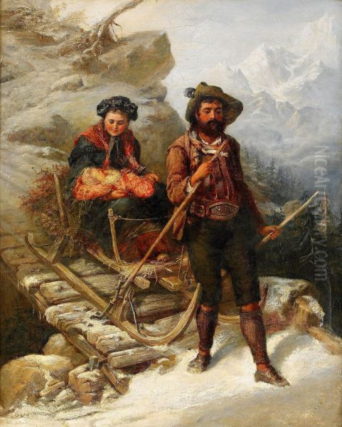 Par Med Slade I Bergspass Oil Painting by Phoebus Levin