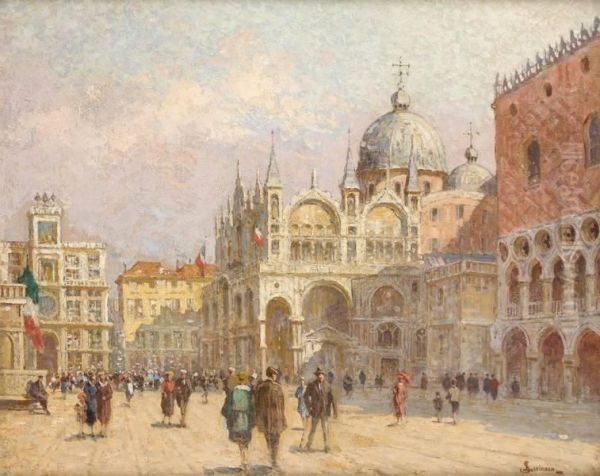 Vue De Venise Animee Oil Painting by Sophus Theobald Levinsen