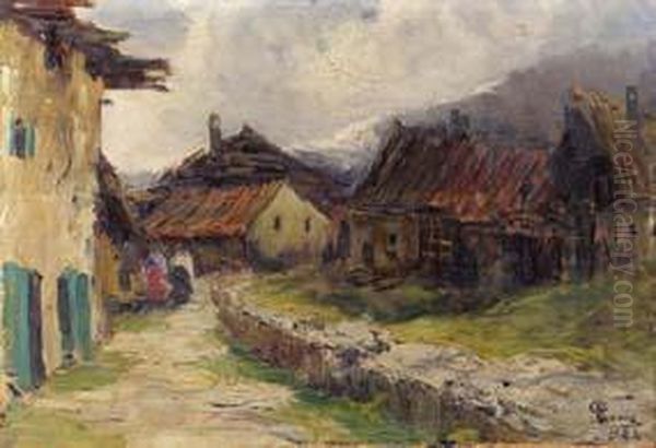 Baita Di Montagna Oil Painting by Giuseppe Augusto Levis