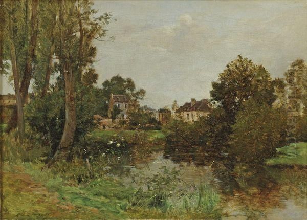 Village Pres De L'etang Oil Painting by Maurice Levis