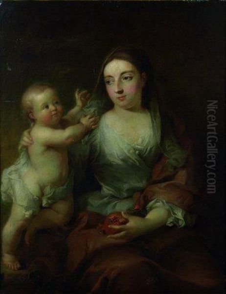 Portrait De Madame Duquesnoy Et De Sa Fille. Oil Painting by Robert Tournieres