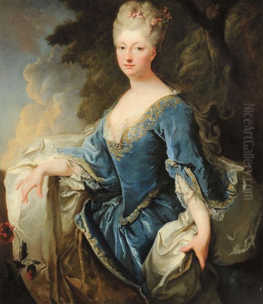 Ritratto Di Gentildonna In Abito Blu Oil Painting by Robert Tournieres