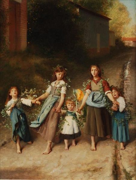 The Flower Girls Oil Painting by Emile Levy