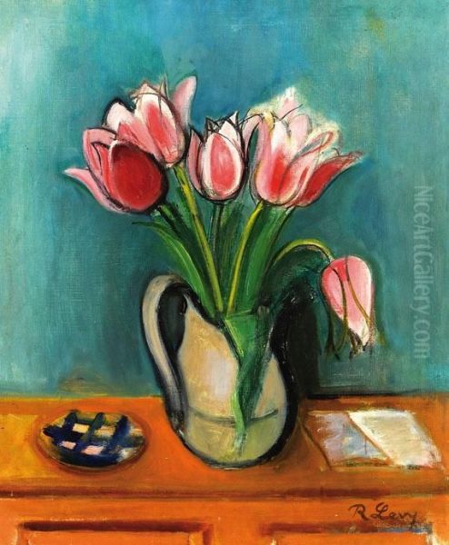 Vase Mit Roten Tulpen Oil Painting by Rudolf Levy