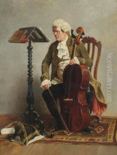 The Cellist Oil Painting by Stephen Lewin