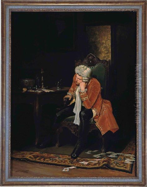 A Gentleman Seated At A Card Table Oil Painting by Stephen Lewin