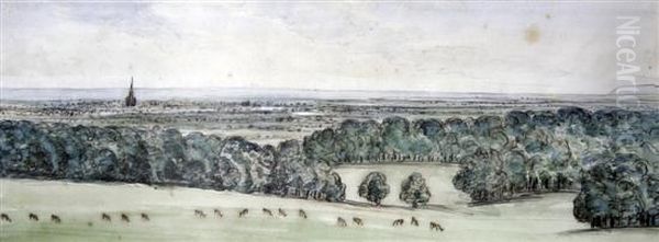 Chichester From Goodwood Park Oil Painting by Charles George Lewis