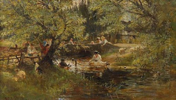 Sheep Washing Oil Painting by Charles James Lewis