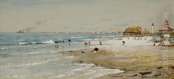 Along The Beach, 
Possibly A Cape May, 
Newjersey, 
View Oil Painting by Edmund Darch Lewis