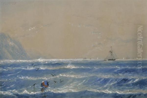 Sailboats Off The Coast Oil Painting by Edmund Darch Lewis