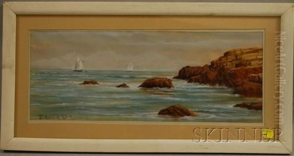 Sailboats Along Rocky Coast Oil Painting by Edmund Darch Lewis