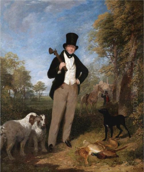 A Gentleman With Shooting Dogs And The Day's Bag Oil Painting by George Robert Lewis