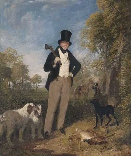 A Gentleman With Shooting Dogs And The Day's Bag Oil Painting by George Robert Lewis